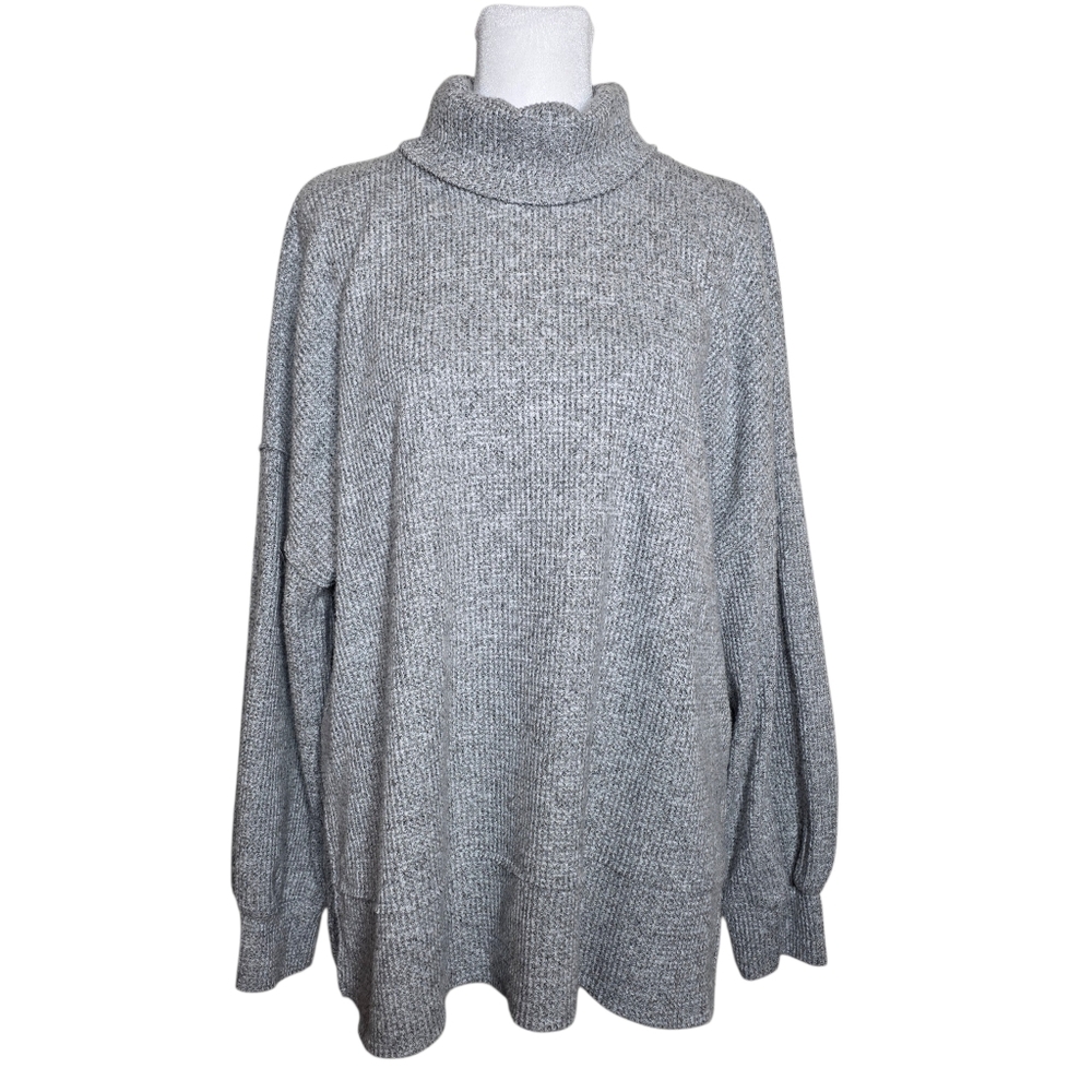 Cherish Womens Gray Oversized Sweater Turtle/cowl Neck Heathered Gray Size Small